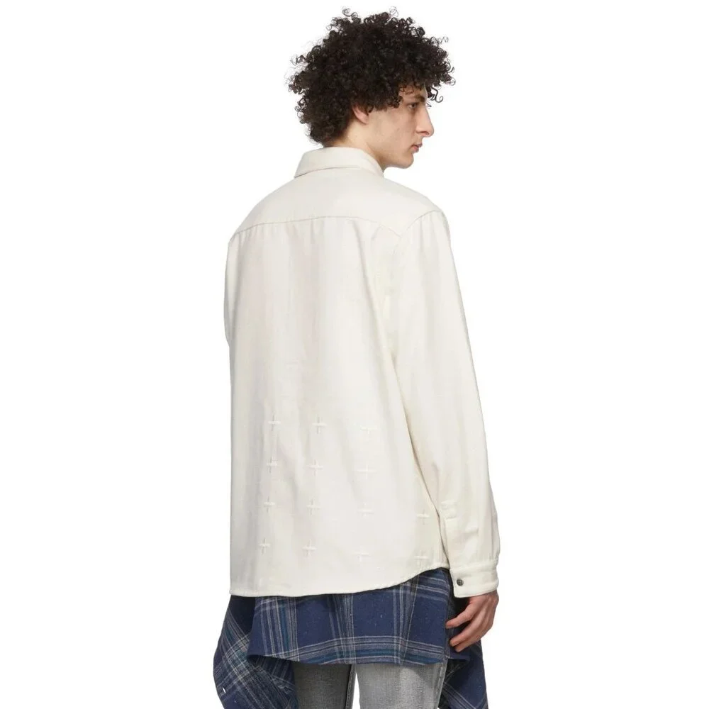 Ksubi Snakebite Shirt Snap Button Overshirt Utility Workwear Cream White size XL